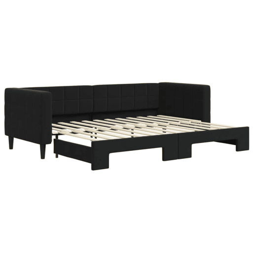 Sofá-cama, Sofá conversível com gavetão 80x200 cm veludo preto Sofá-cama, Sofá conversível com gavetão 80x200 cm veludo preto