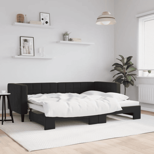 Sofá-cama, Sofá conversível com gavetão 80x200 cm veludo preto Sofá-cama, Sofá conversível com gavetão 80x200 cm veludo preto