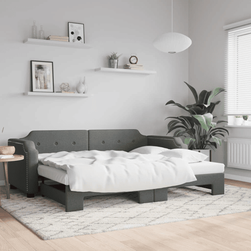 Sofá-cama, Sofá conversível com gavetão 80x200 cm tecido cinzento-escuro