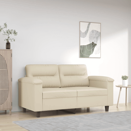 Sofá de 2 lugares - Sofá fixo 120 cm couro artificial cor creme Sofá de 2 lugares - Sofá fixo 120 cm couro artificial cor creme