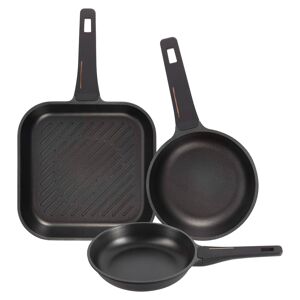 Conjunto de 2 frigideiras Ø20Ø24cm + grelha 28x28cm em alumínio fundido, cor Preto Cobre, Bergner