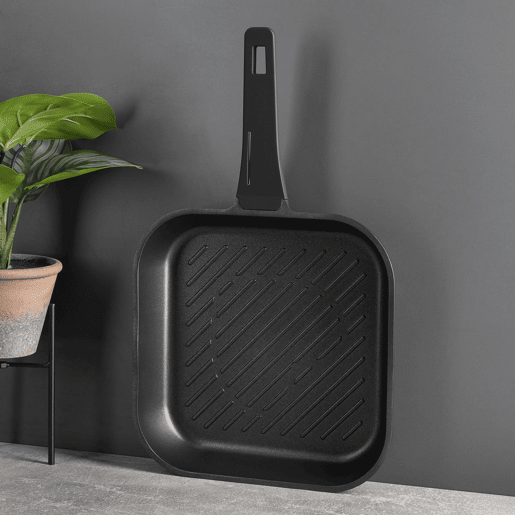 Conjunto de 2 frigideiras Ø20Ø24cm + grelha 28x28cm em alumínio fundido, cor Preto Cobre, Bergner