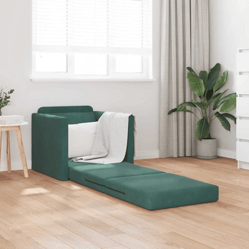 Sofá-cama, Sofá conversível Verde Escuro 74 x 77 x 81 cm Veludo