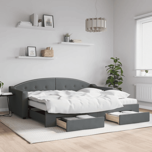 Sofá-cama, Sofá conversível c gavetão e gavetas 90x200 cm tecido cinzento-escuro