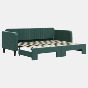 Sofá-cama, Sofá conversível com gavetão 90x200 cm veludo verde-escuro