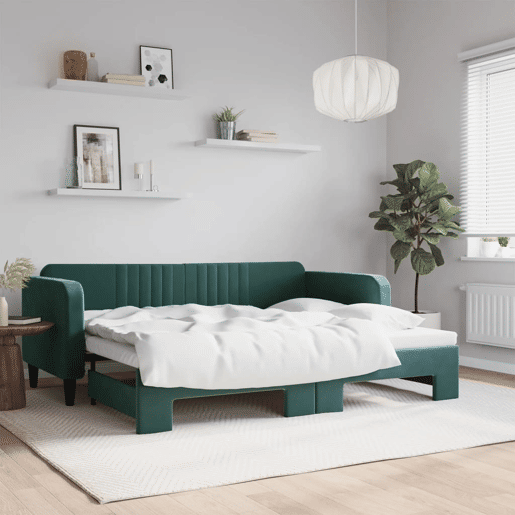 Sofá-cama, Sofá conversível com gavetão 90x200 cm veludo verde-escuro Sofá-cama, Sofá conversível com gavetão 90x200 cm veludo verde-escuro