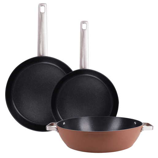 Conjunto de 2 frigideiras Ø28x5cm Ø30x5cm + caçarola Ø32x8cm em alumínio forjado AGROS San Ignacio