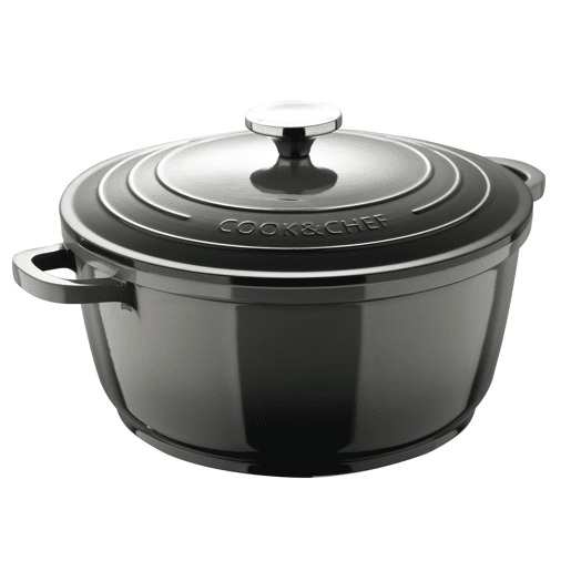 Conjunto de caçarola EXCALIBUR Bergner de 20 cm e 2,4 L com tampa de alumínio fundido + 2 utensílios de cozinha (colher e espátula) com cabo de silicone e madeira.