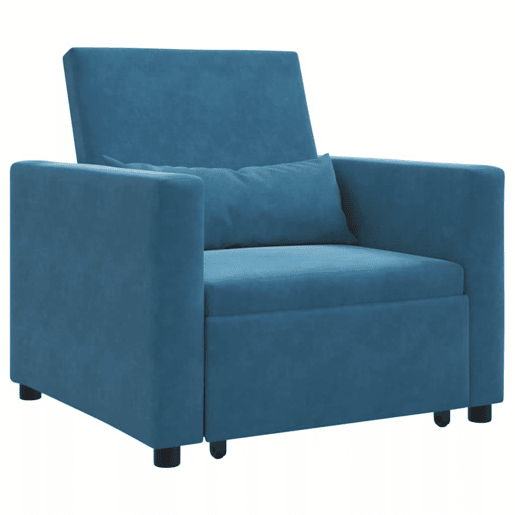 Sofá cama, Sofá conversível single com rodas Azul 90 x 165 x 87 cm Veludo