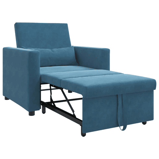 Sofá cama, Sofá conversível single com rodas Azul 90 x 165 x 87 cm Veludo