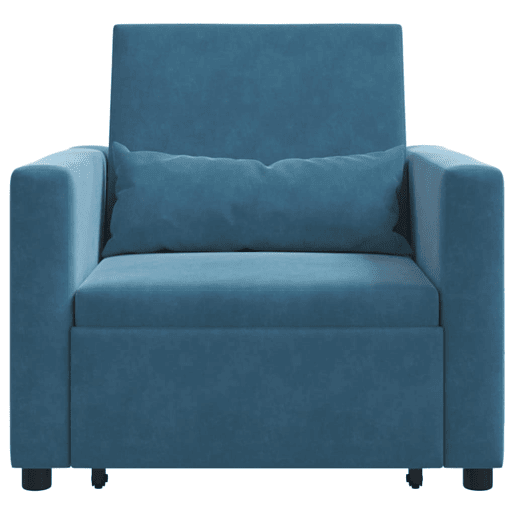 Sofá cama, Sofá conversível single com rodas Azul 90 x 165 x 87 cm Veludo