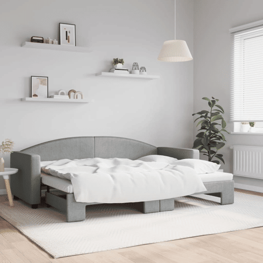 Sofá-cama, Sofá conversível com gavetão 80x200 cm tecido cinzento-claro