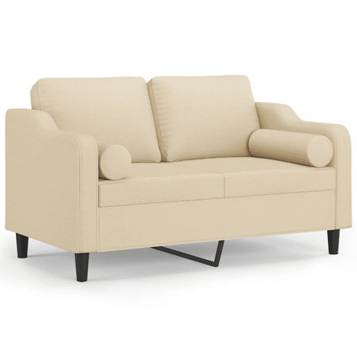 Sofá 2 lugares, Sofá fixo + almofadas decorativas 120 cm tecido cor creme Sofá 2 lugares, Sofá fixo + almofadas decorativas 120 cm tecido cor creme