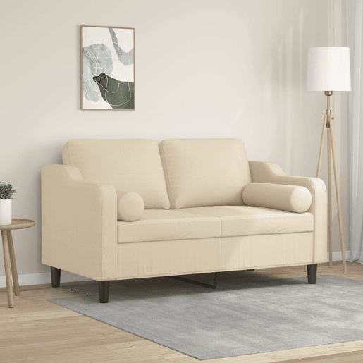 Sofá 2 lugares, Sofá fixo + almofadas decorativas 120 cm tecido cor creme Sofá 2 lugares, Sofá fixo + almofadas decorativas 120 cm tecido cor creme