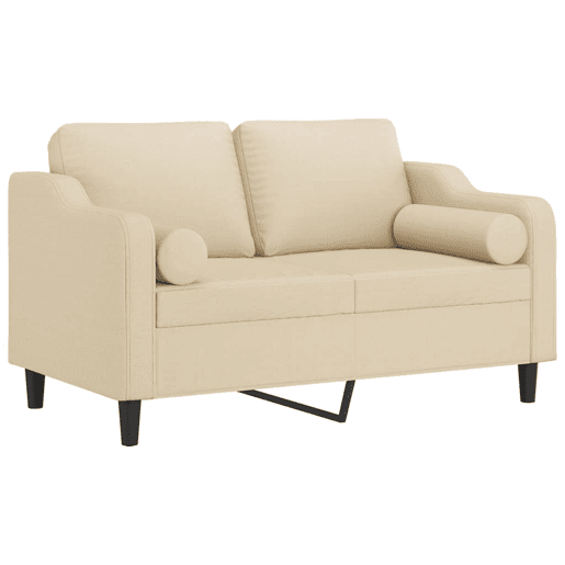 Sofá 2 lugares, Sofá fixo + almofadas decorativas 120 cm tecido cor creme Sofá 2 lugares, Sofá fixo + almofadas decorativas 120 cm tecido cor creme