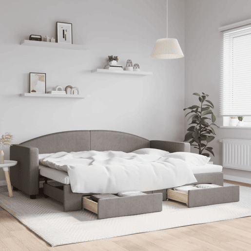 Sofá-cama, Sofá conversível c gavetãogavetas 80x200 cm tecido cinza-acastanhado