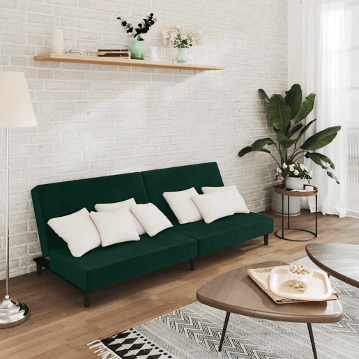 Sofá-cama, Sofá conversível de 2 lugares veludo verde-escuro