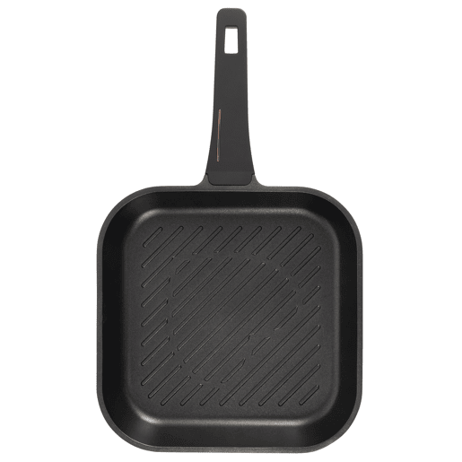 Grelha Bergner Copper de 28 cm em alumínio fundido antiaderente nas cores preto e cobre.