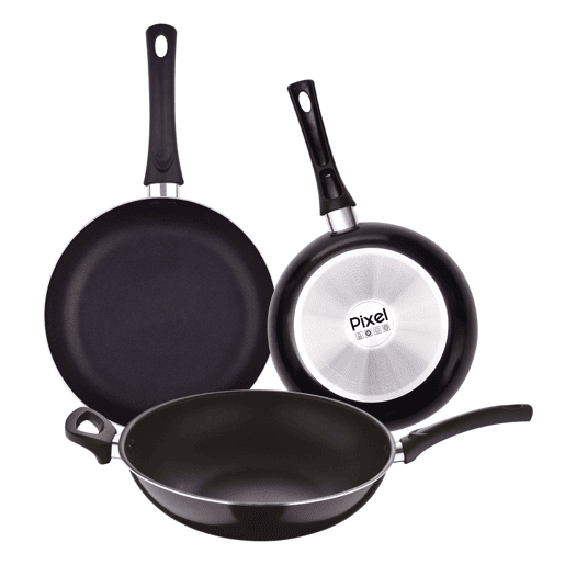 Conjunto PIXEL Chef Sauce com 2 frigideiras Ø20Ø24cm + wok Ø30cm em alumínio prensado e antiaderente