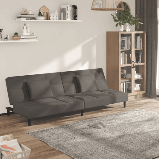 Sofá-cama, Sofá conversível 2 lugares com duas almofadas veludo cinzento-escuro