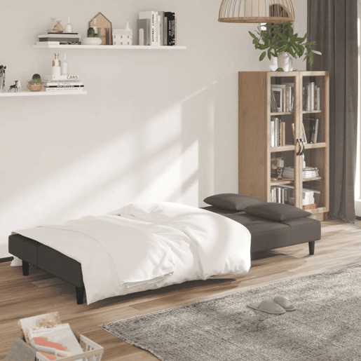 Sofá-cama, Sofá conversível 2 lugares com duas almofadas veludo cinzento-escuro