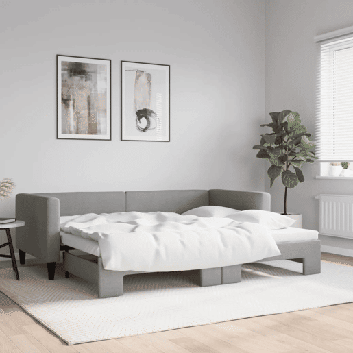Sofá-cama, Sofá conversível com gavetão 90x200 cm tecido cinzento-claro Sofá-cama, Sofá conversível com gavetão 90x200 cm tecido cinzento-claro