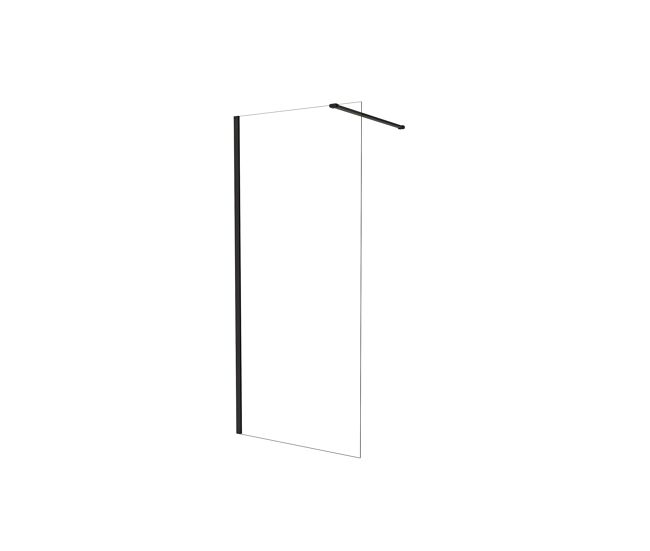 Walk in mampara de ducha fija frontal 1 hoja sin marco exterior,cristal templado antical 5mm con barra1 90cm,perfil negro mate,(680-700)x1900mm