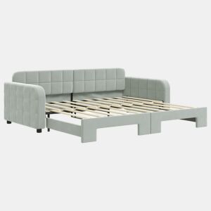 Sofá-cama, Sofá conversível com gavetão 90x190 cm veludo cinzento-claro