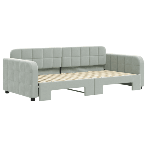 Sofá-cama, Sofá conversível com gavetão 90x190 cm veludo cinzento-claro