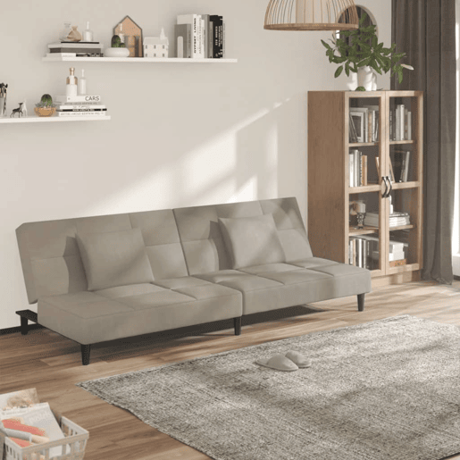 Sofá-cama, Sofá conversível 2 lugares com duas almofadas veludo cinzento-claro