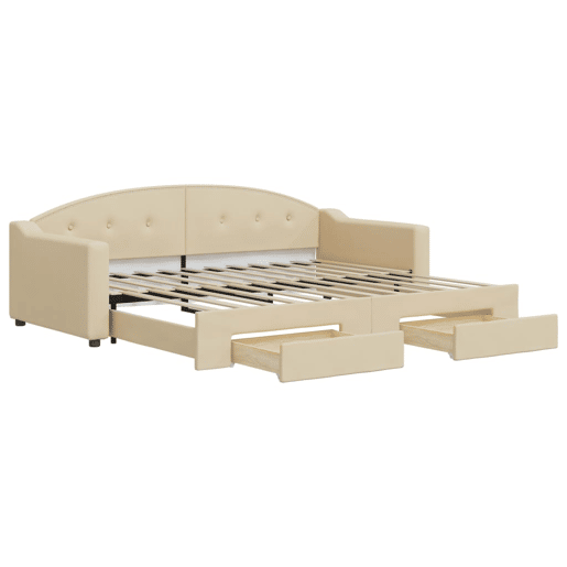 Sofá-cama, Sofá conversível com gavetão e gavetas 90x200 cm tecido cor creme