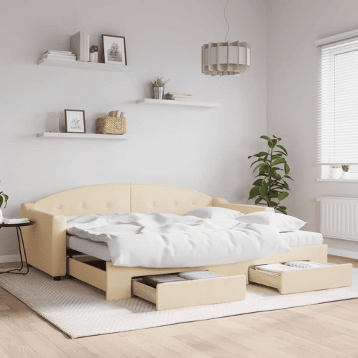 Sofá-cama, Sofá conversível com gavetão e gavetas 90x200 cm tecido cor creme