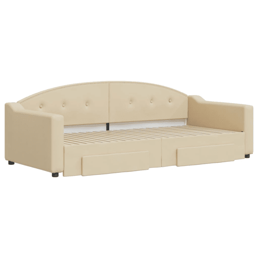 Sofá-cama, Sofá conversível com gavetão e gavetas 90x200 cm tecido cor creme