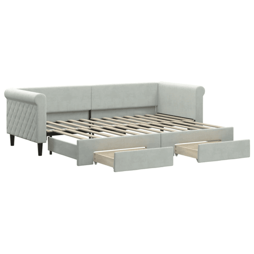 Sofá-cama, Sofá conversível c gavetão e gavetas 80x200 cm veludo cinzento-claro