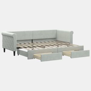 Sofá-cama, Sofá conversível c gavetão e gavetas 80x200 cm veludo cinzento-claro