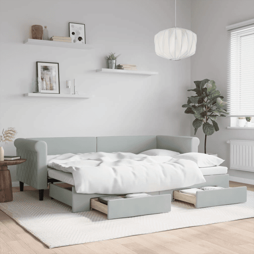 Sofá-cama, Sofá conversível c gavetão e gavetas 80x200 cm veludo cinzento-claro