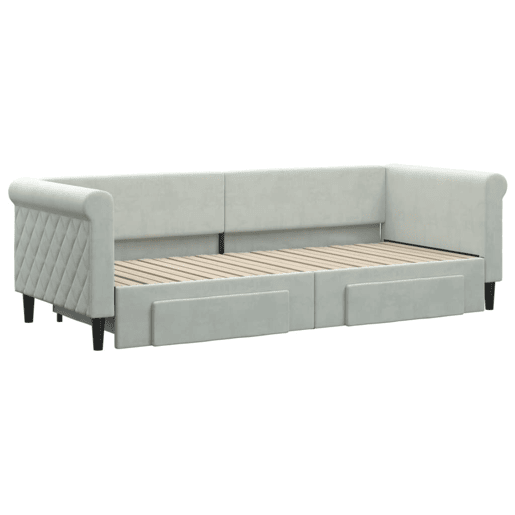 Sofá-cama, Sofá conversível c gavetão e gavetas 80x200 cm veludo cinzento-claro