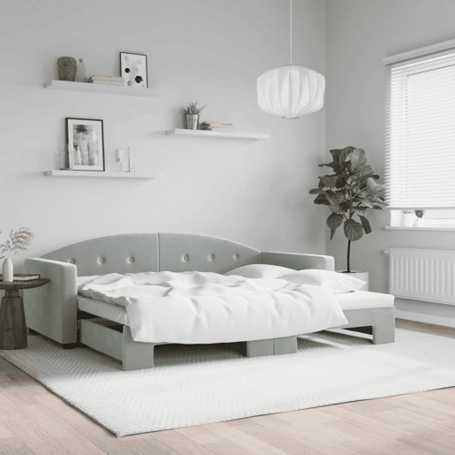 Sofá-cama, Sofá conversível com gavetão 90x190 cm veludo cinzento-claro Sofá-cama, Sofá conversível com gavetão 90x190 cm veludo cinzento-claro
