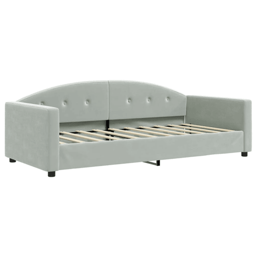 Sofá-cama, Sofá conversível com gavetão 90x190 cm veludo cinzento-claro Sofá-cama, Sofá conversível com gavetão 90x190 cm veludo cinzento-claro