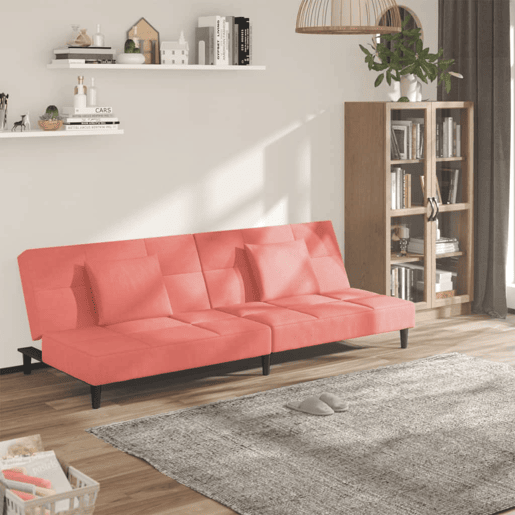 Sofá-cama, Sofá conversível 2 lugares com duas almofadas veludo rosa