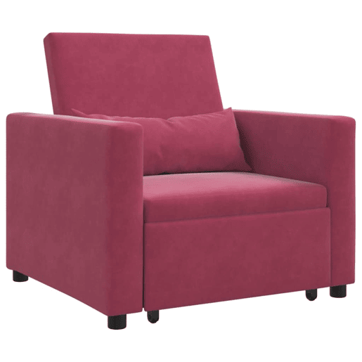 Sofá cama, Sofá conversível single vermelho tinto 90 x 165 x 87 cm Veludo
