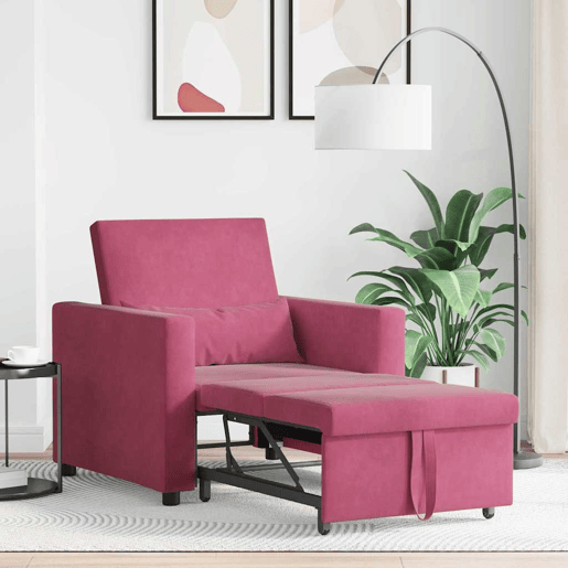 Sofá cama, Sofá conversível single vermelho tinto 90 x 165 x 87 cm Veludo