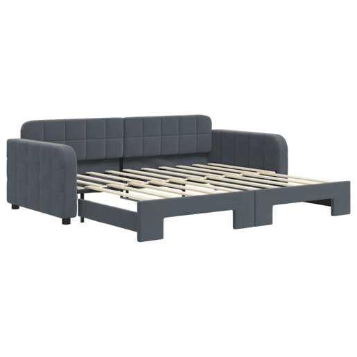 Sofá-cama, Sofá conversível com gavetão 90x190 cm veludo cinzento-escuro