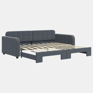 Sofá-cama, Sofá conversível com gavetão 90x190 cm veludo cinzento-escuro