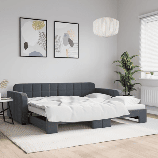 Sofá-cama, Sofá conversível com gavetão 90x190 cm veludo cinzento-escuro