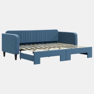Sofá-cama, Sofá conversível com gavetão 90x200 cm veludo azul
