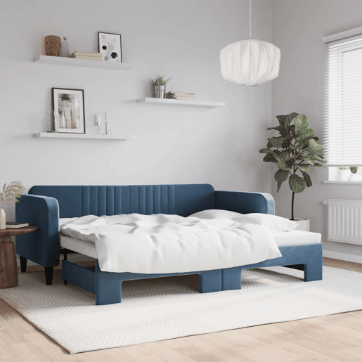 Sofá-cama, Sofá conversível com gavetão 90x200 cm veludo azul