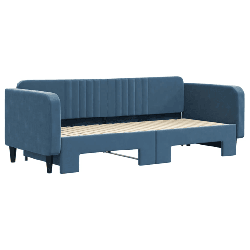 Sofá-cama, Sofá conversível com gavetão 90x200 cm veludo azul