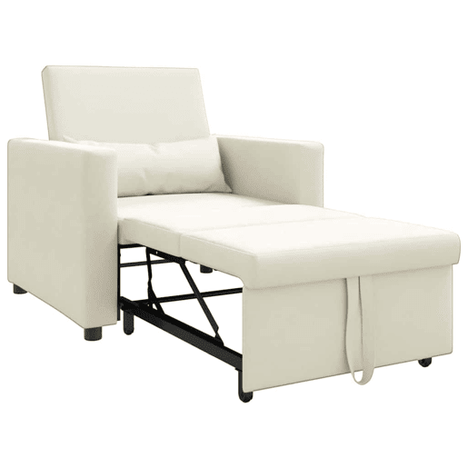 Sofá cama, Sofá conversível single com rodas Creme 90 x 165 x 87 cm Veludo