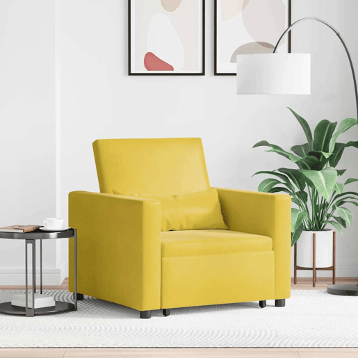 Sofá cama, Sofá conversível single com rodas Amarelo 90 x 165 x 87 cm Veludo